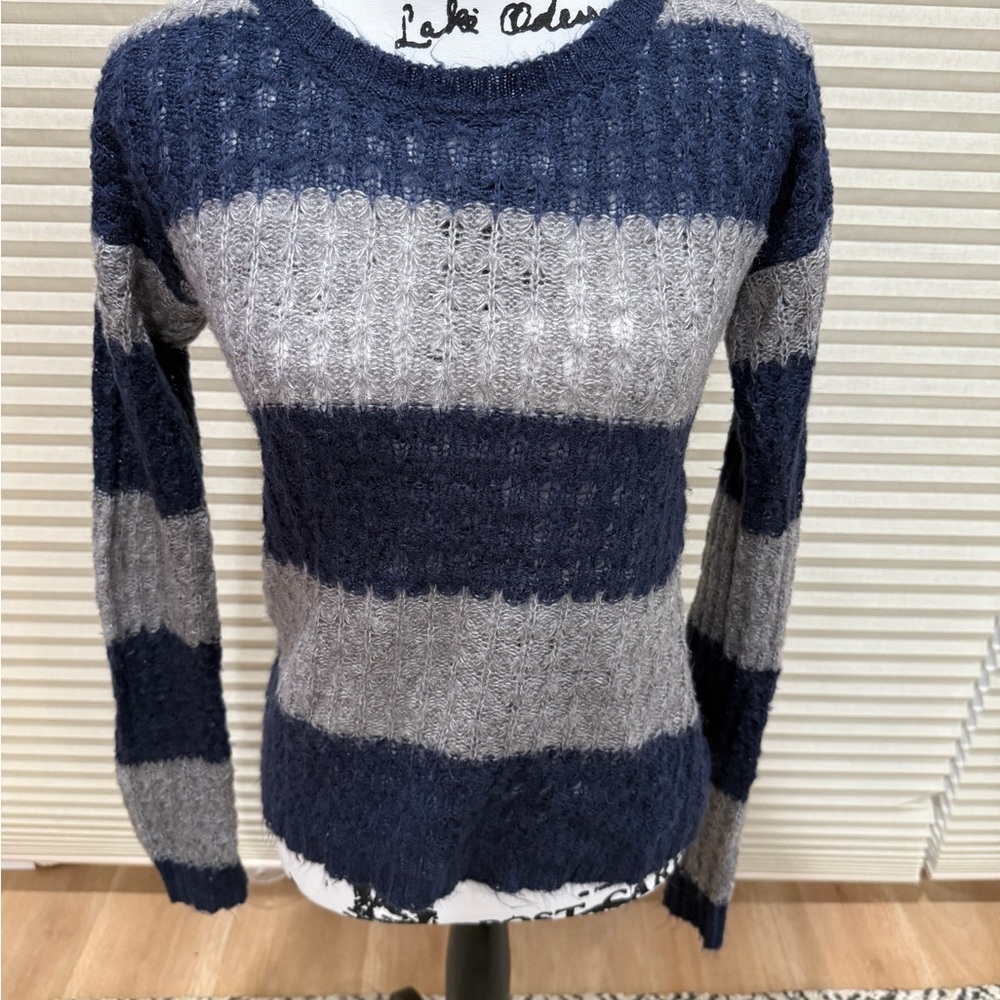 Striped Navy and Gray Women's Sweater M
